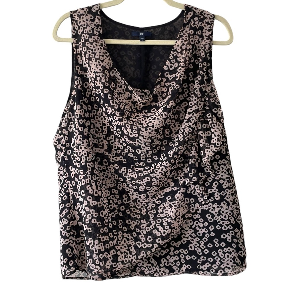 GAP Sleeveless Cowl Neck Print Blouse - Size Large - Black Tan Flowy